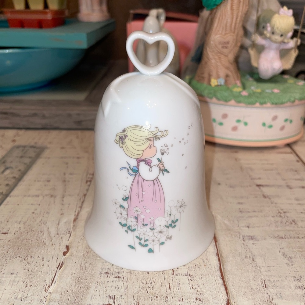 Precious Moments White and Pink Ceramic Bell